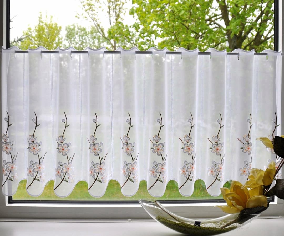 Stickereien Plauen Scheibengardine Kirschblüte | Mehrfarbig