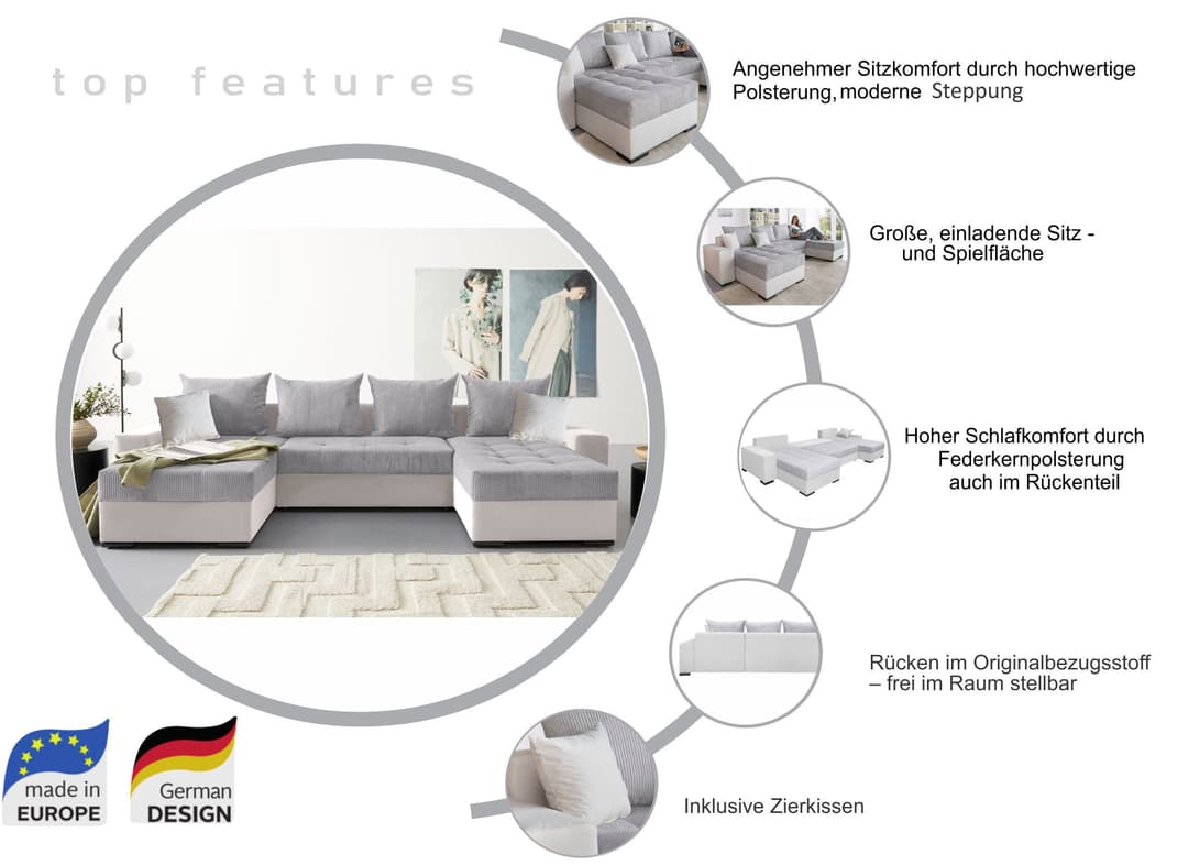 COLLECTION AB Wohnlandschaft Josy XL U-Form | Grün