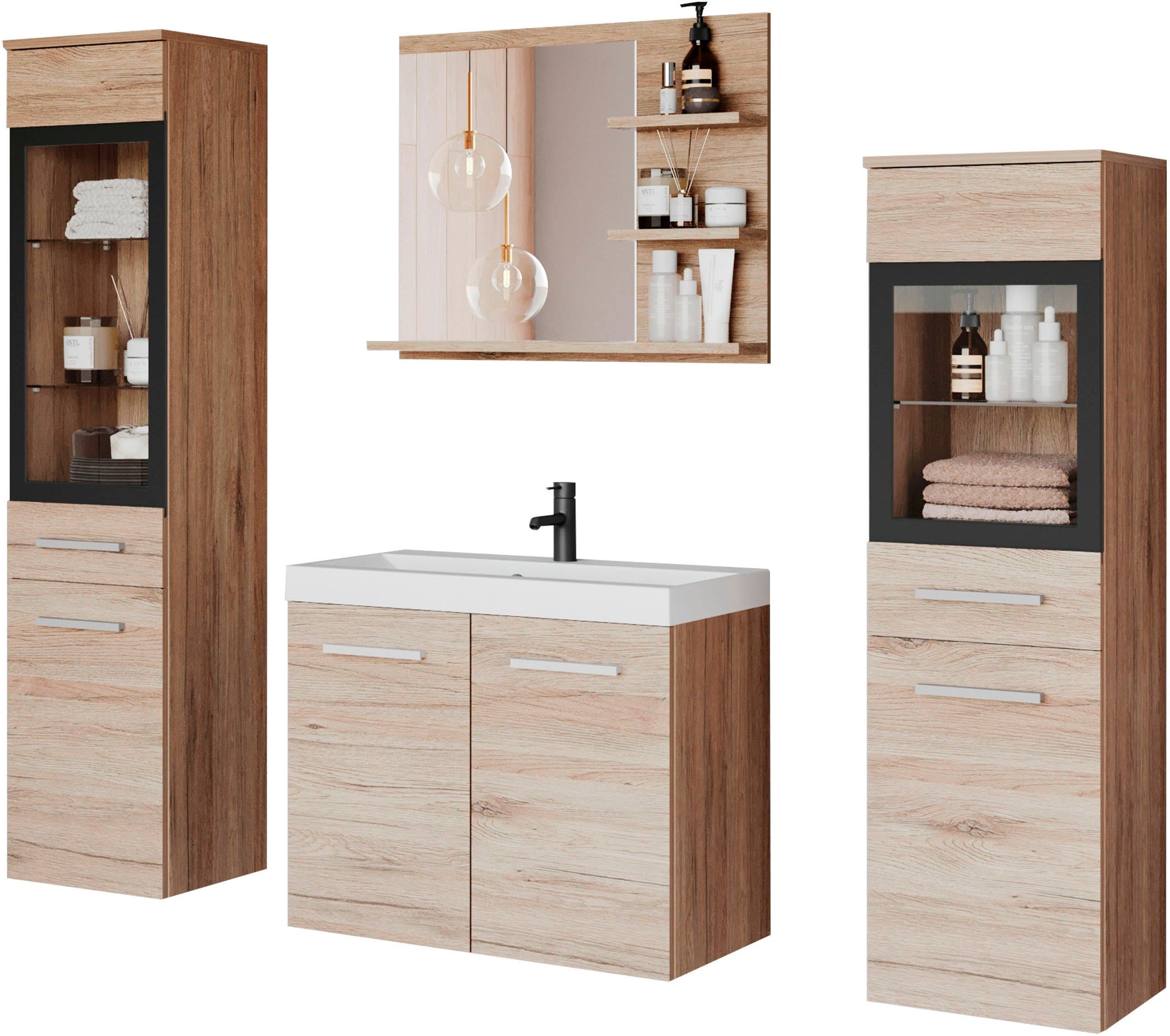 welltime Badmöbel-Set MADRIT | Holztöne