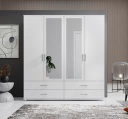 Schlafkontor Drehtürenschrank Ivar Kleiderschrank mit Spiegel | Weiß