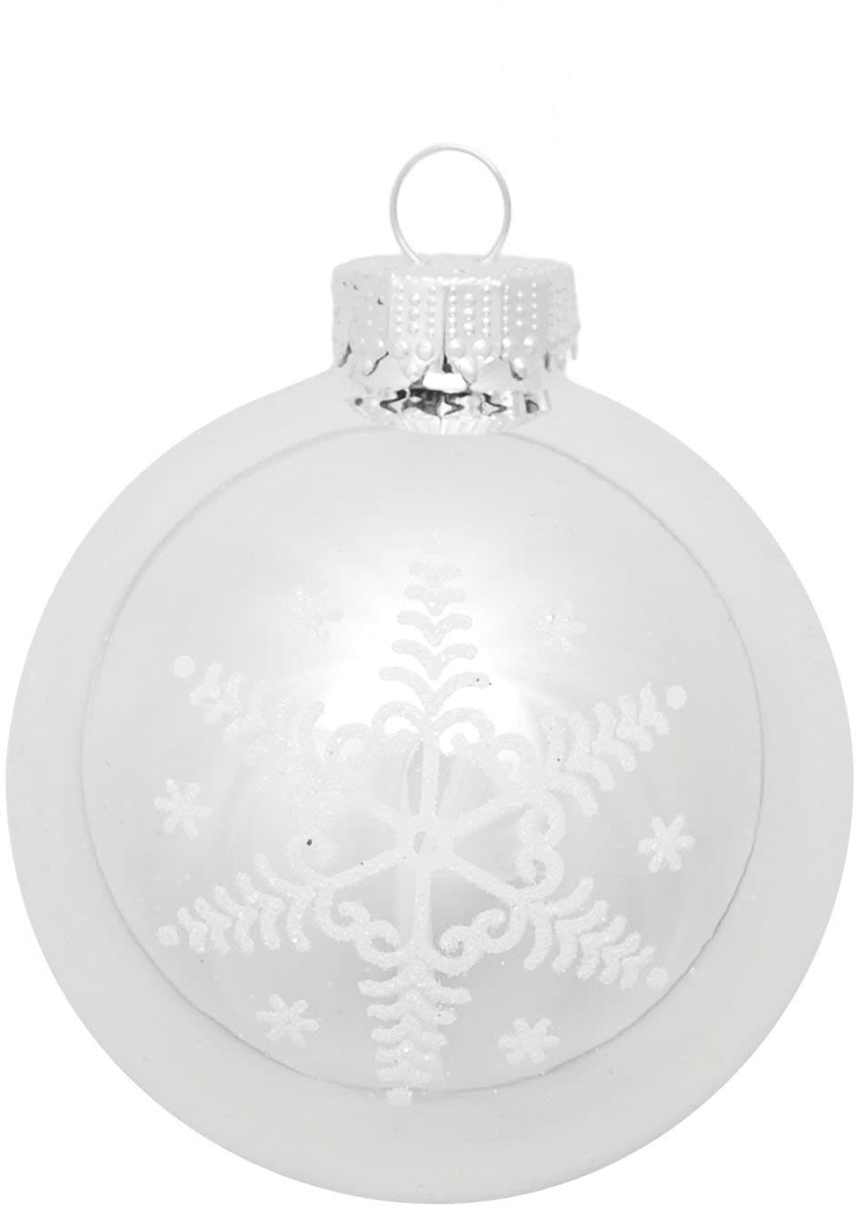 Krebs Glas Lauscha Weihnachtsbaumkugel Schneeflocke silberfarben (16