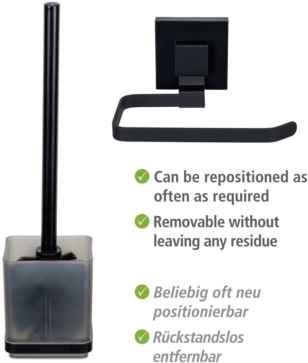 WENKO WC-Garnitur Vacuum-Loc Quadro | Schwarz