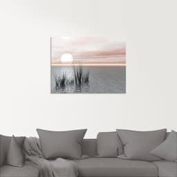 Artland Glasbild Sonnenuntergang mit Schilf | Mehrfarbig