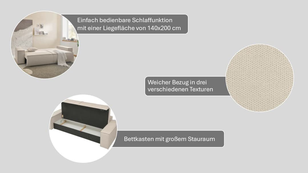 OTTO home 3-Sitzer FINNLEY Schlafsofa | Beige