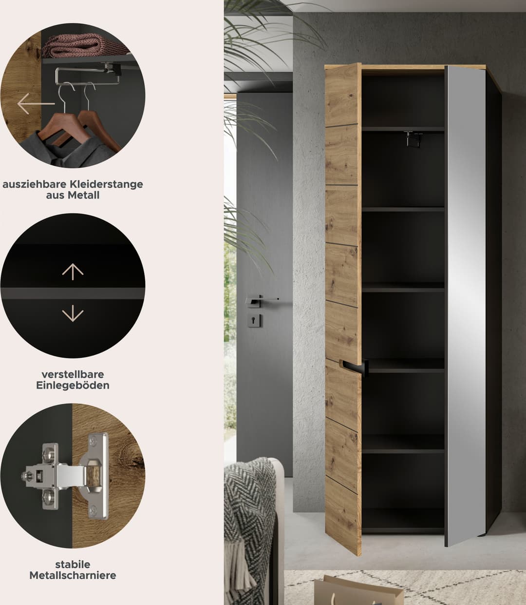 Home affaire Garderobenschrank REHAT | Grau