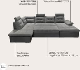 ED EXCITING DESIGN Wohnlandschaft Jakarta U-Form | Schwarz