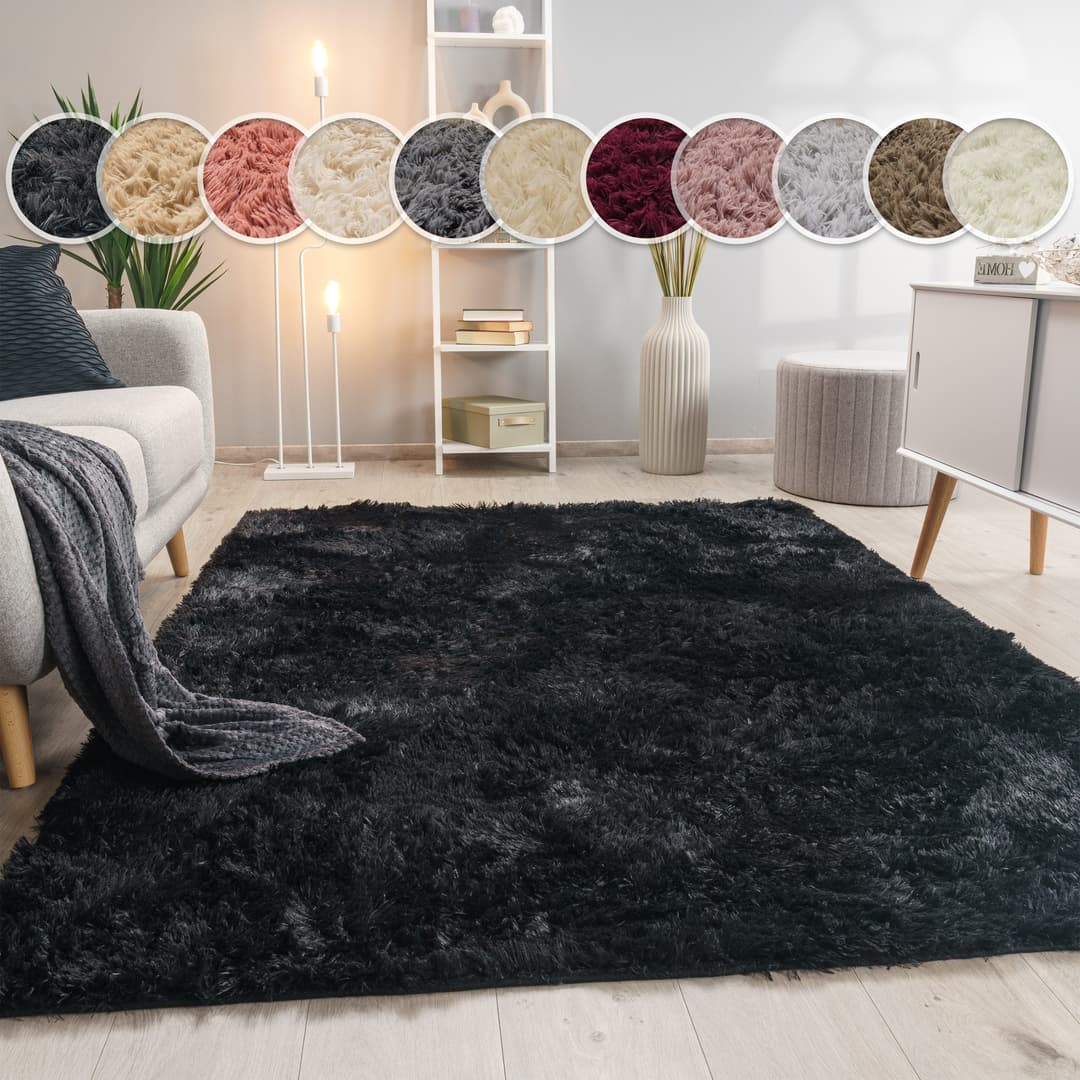 Paco Home Hochflor-Teppich Silky 591 | Schwarz