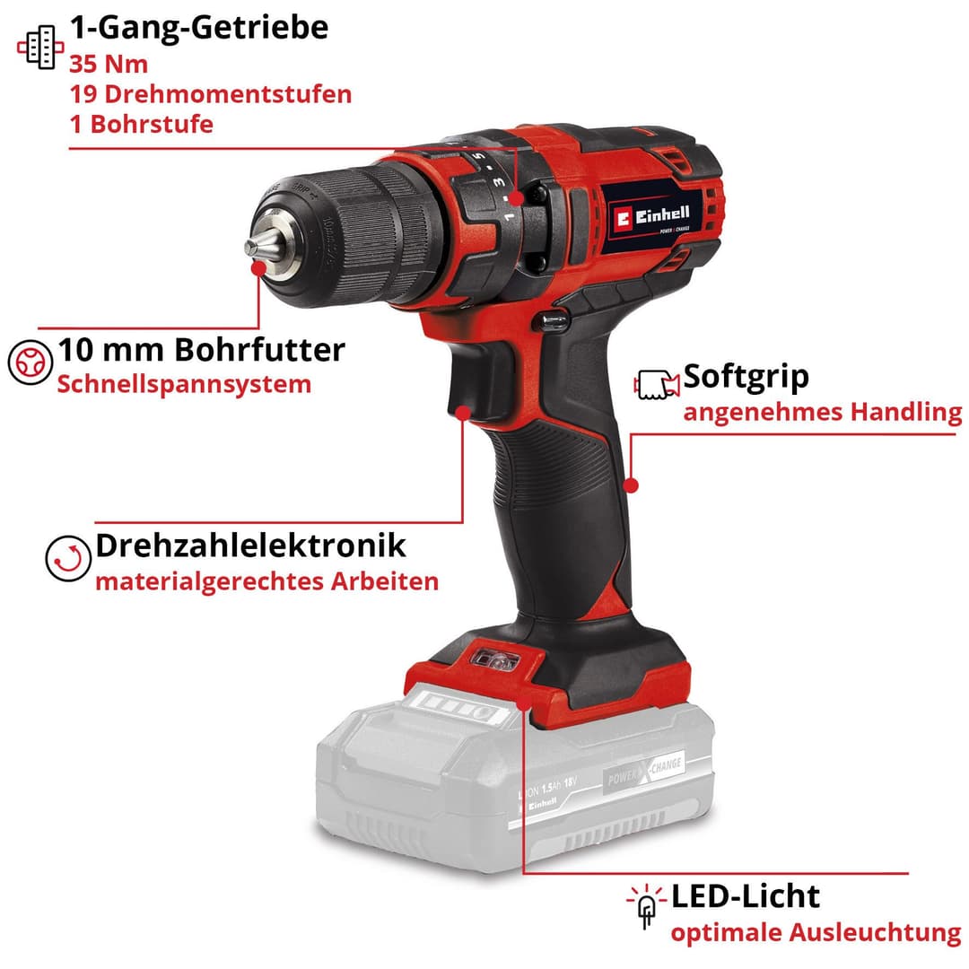 Einhell Akku-Bohrschrauber TC-CD 18/35 Li - Solo | Rot