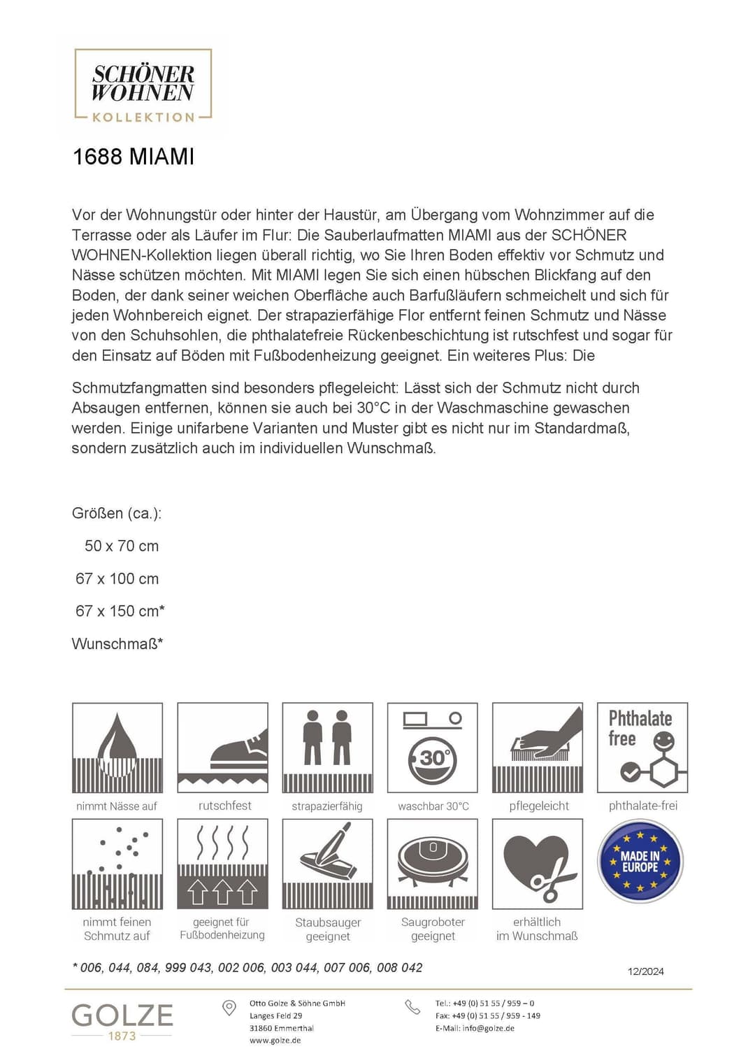 SCHÖNER WOHNEN-Kollektion Fußmatte Miami Uni | Beige