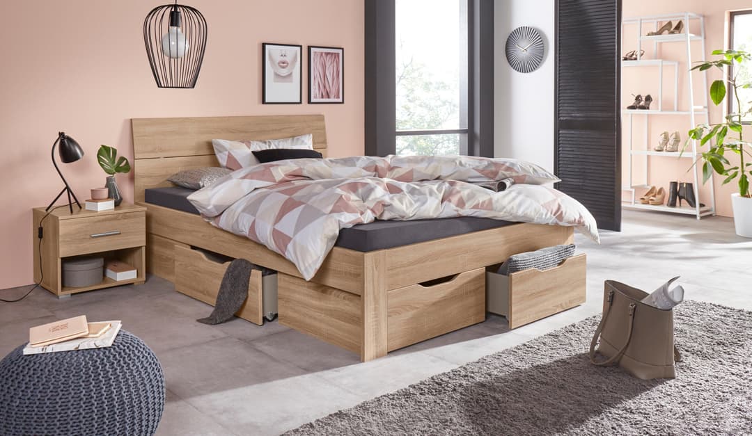 rauch Bett Einzelbett Doppelbett Stauraum FLEXX | Holztöne