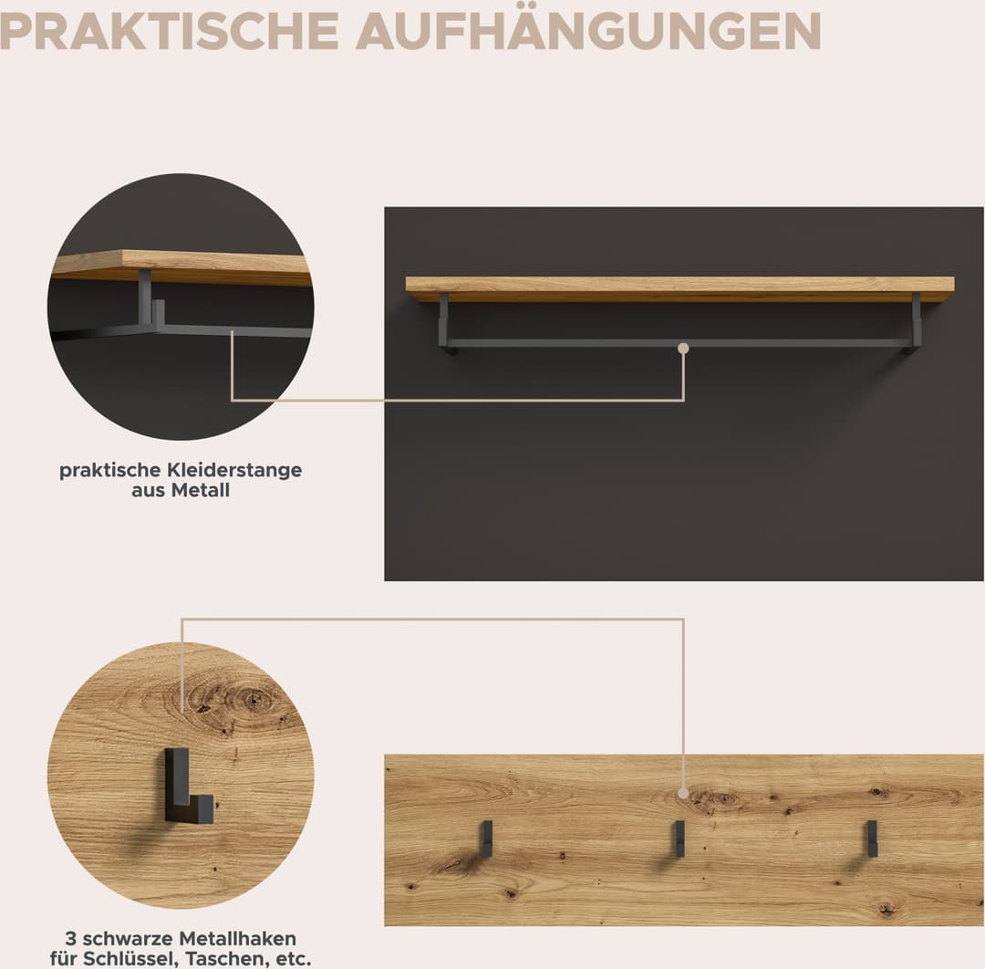 Home affaire Garderoben-Set REHAT | Holztöne