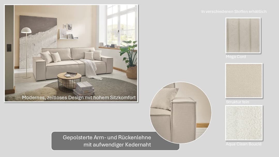 OTTO home 3-Sitzer FINNLEY Schlafsofa | Beige