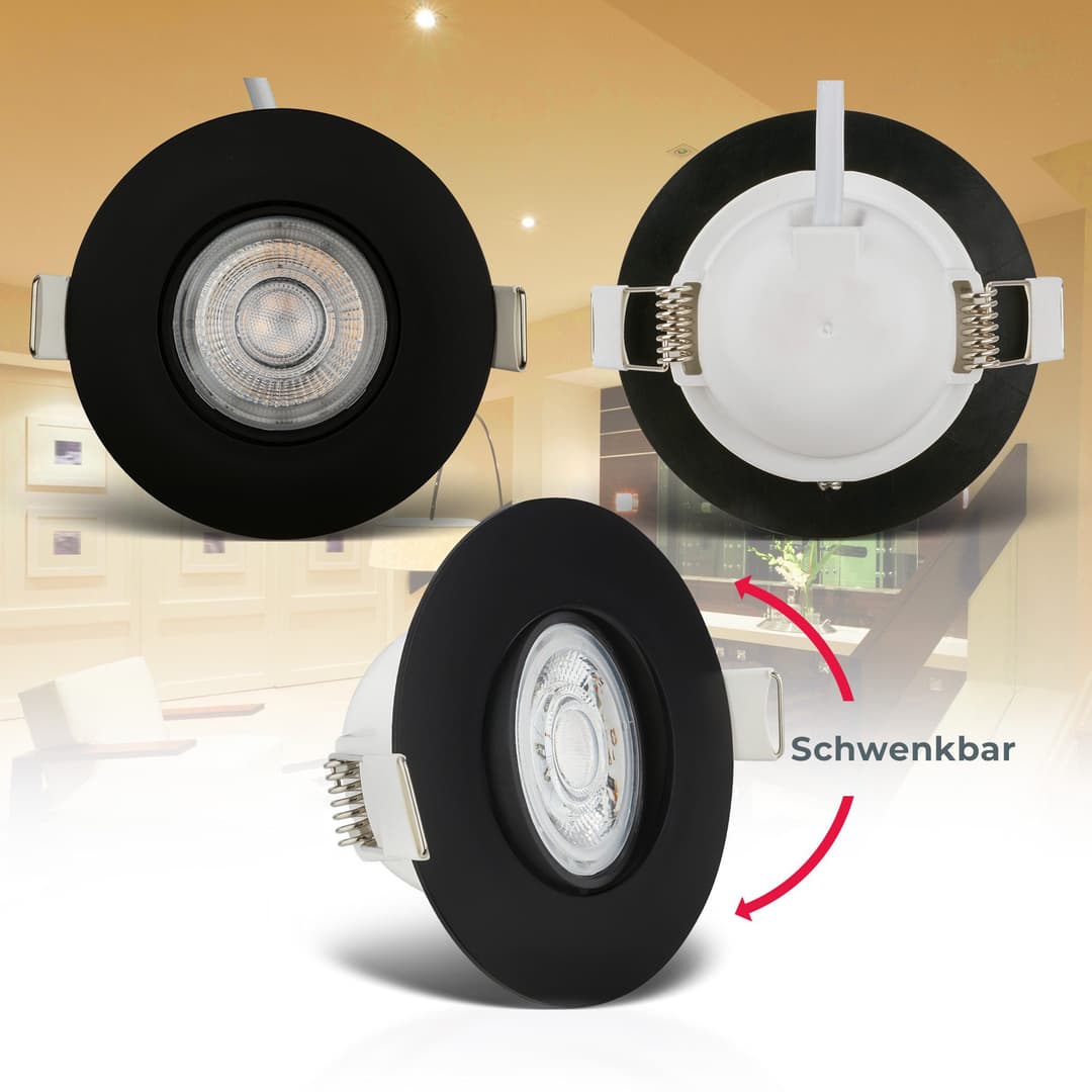 B.K.Licht LED Einbauleuchte 6er Set | Schwarz