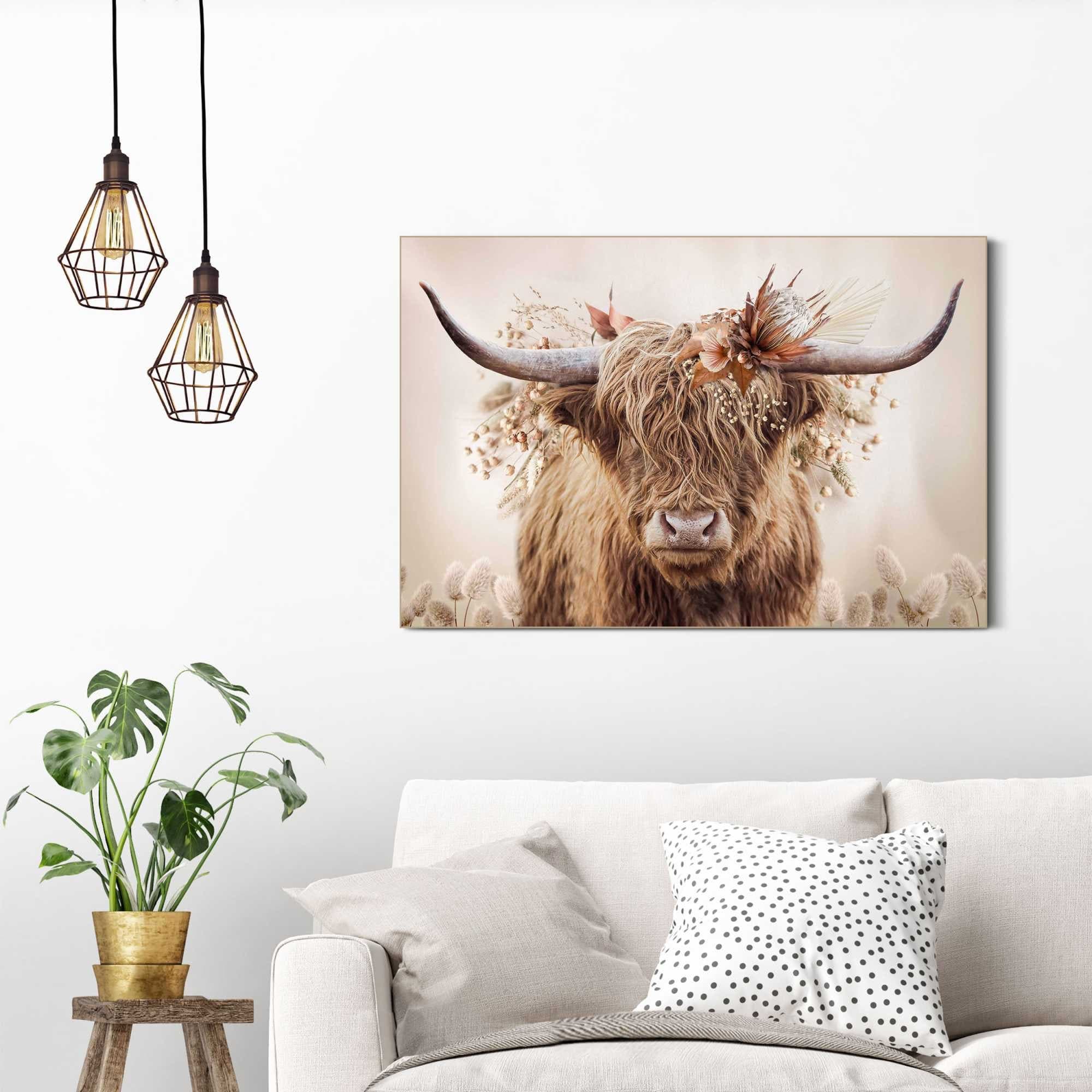 Reinders! Wandbild Highlander in Blumen | Braun