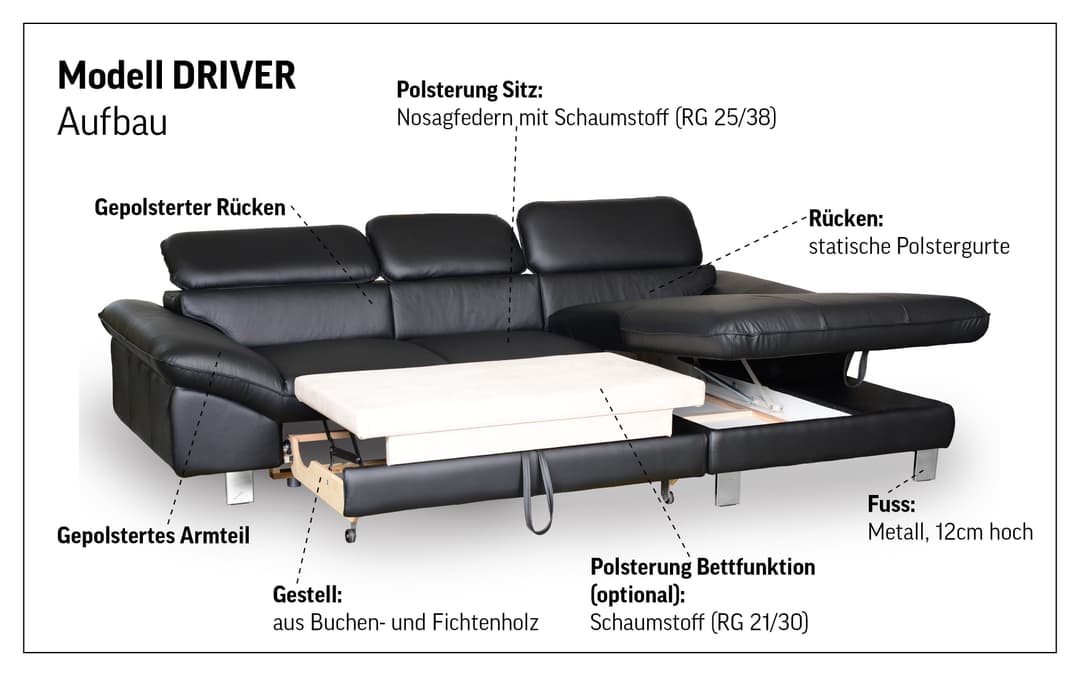 COTTA Ecksofa Driver L-Form | Braun