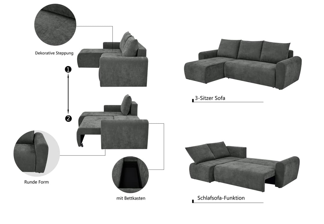 Home affaire Ecksofa Nortrud-Chester | Grau