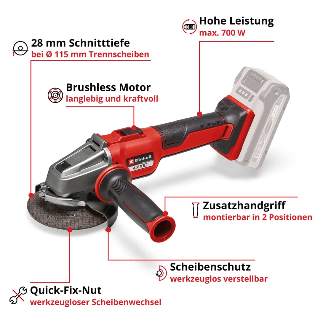 Einhell Akku-Winkelschleifer AXXIO 18/115 Q | Rot