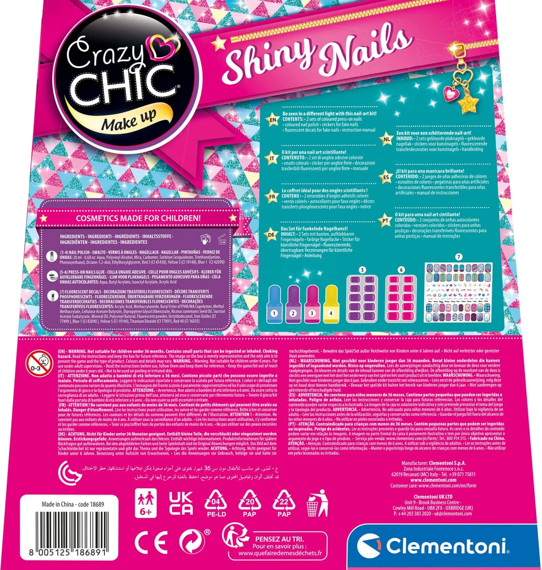 Clementoni® Kreativset Crazy Chic, Fluoreszierende Nägel | Mehrfarbig