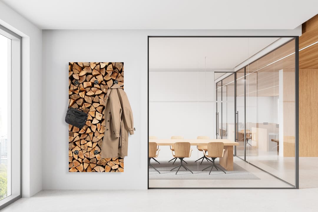 queence Wandgarderobe Paneel Holzstapel Optik | Holztöne