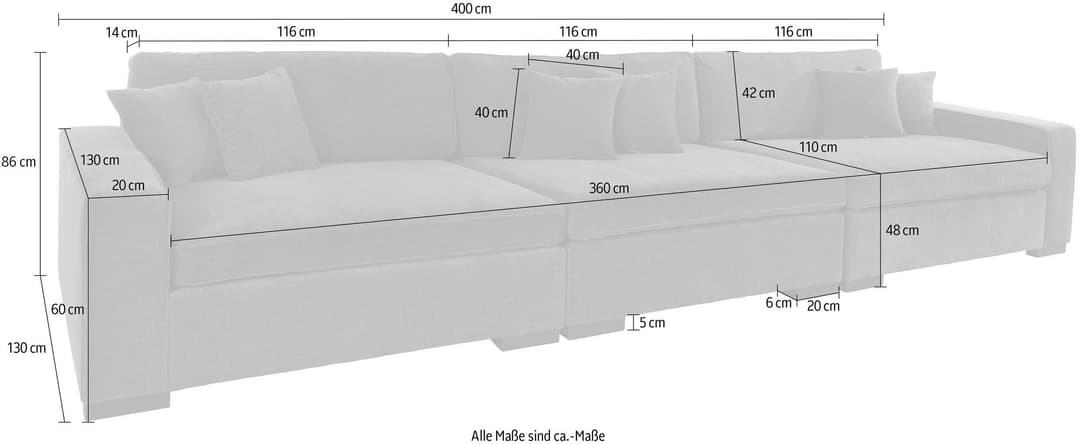 Home affaire 3-Sitzer Skara XXL Lounge-Sofa | Grau