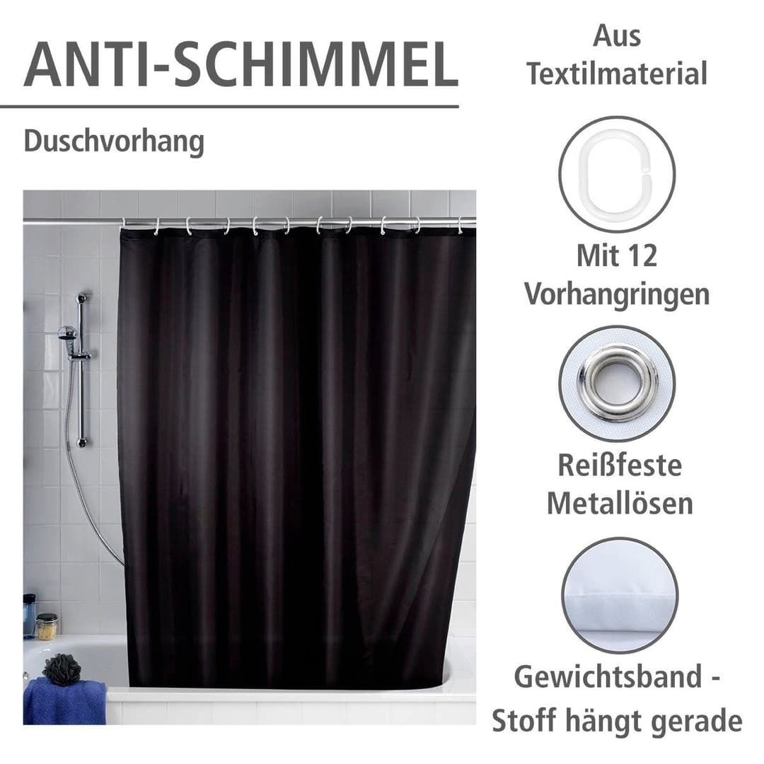 WENKO Duschvorhang Uni Black | Schwarz