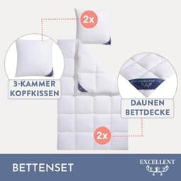 Excellent Daunenbettdecke + 3-Kammer-Kopfkissen Venedig | Weiß