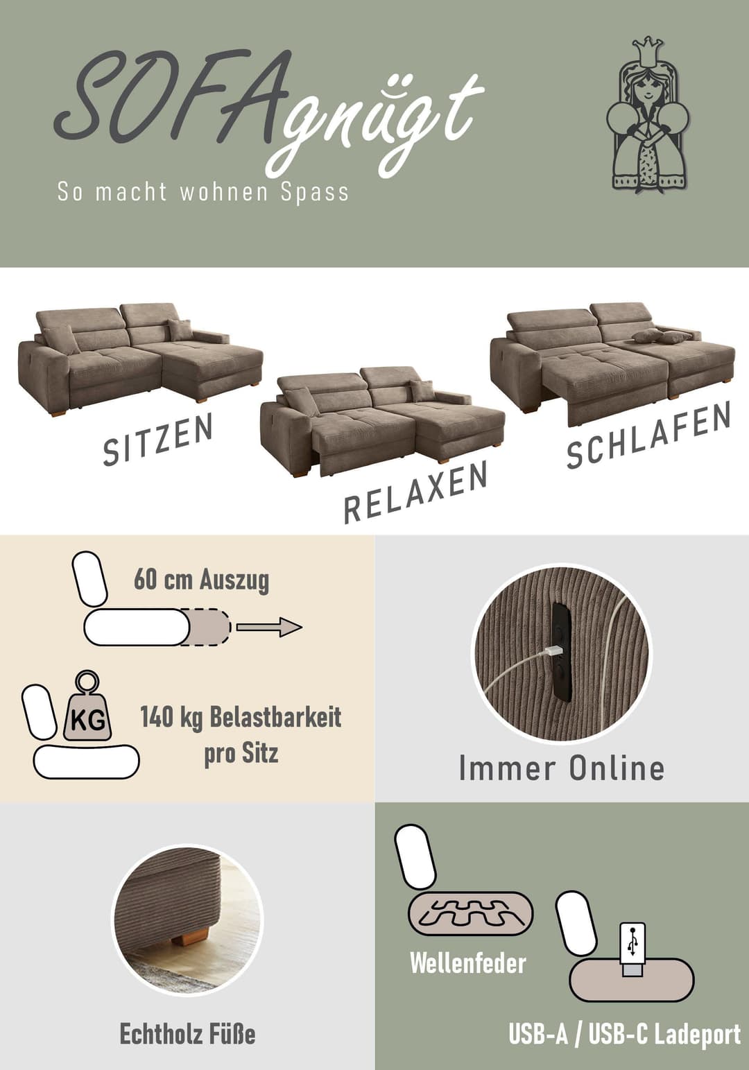 Jockenhöfer Gruppe Ecksofa Slider L-Form | Grün