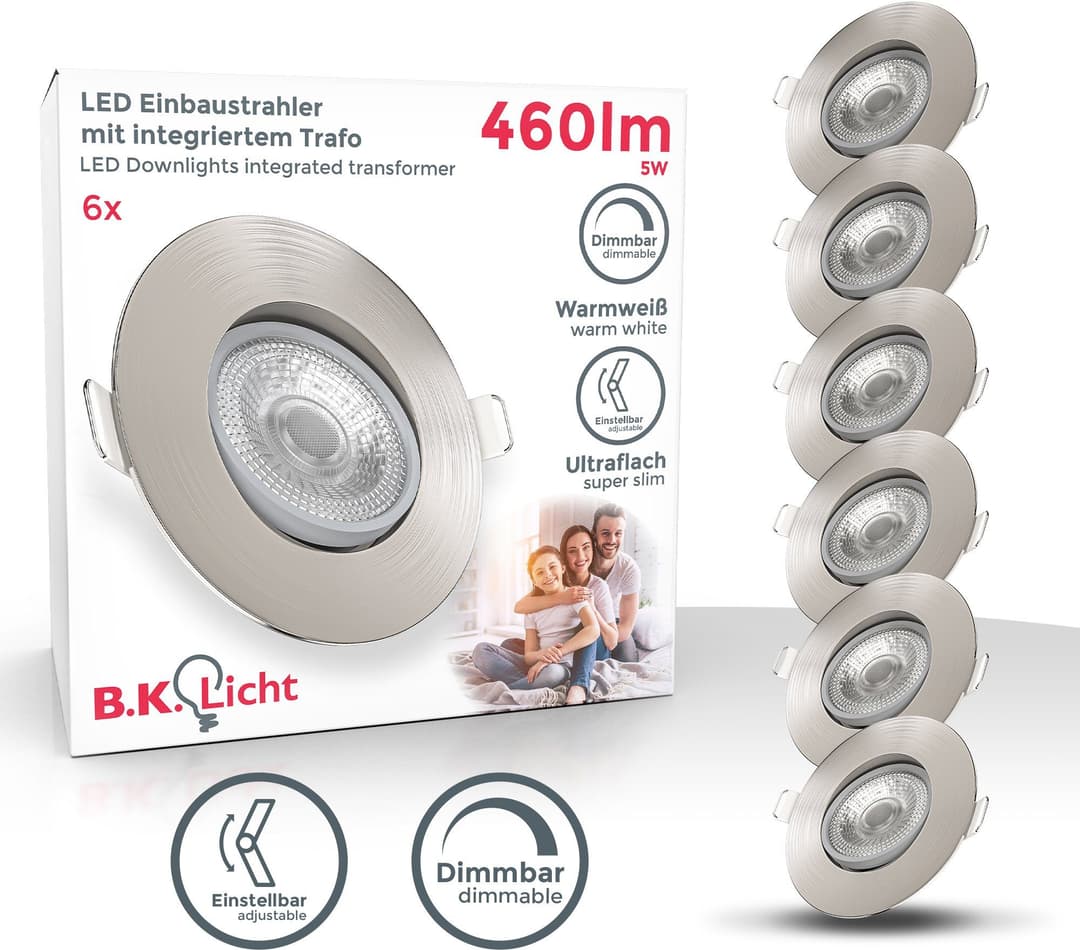 B.K.Licht LED Einbauleuchten 6er Set | Silber