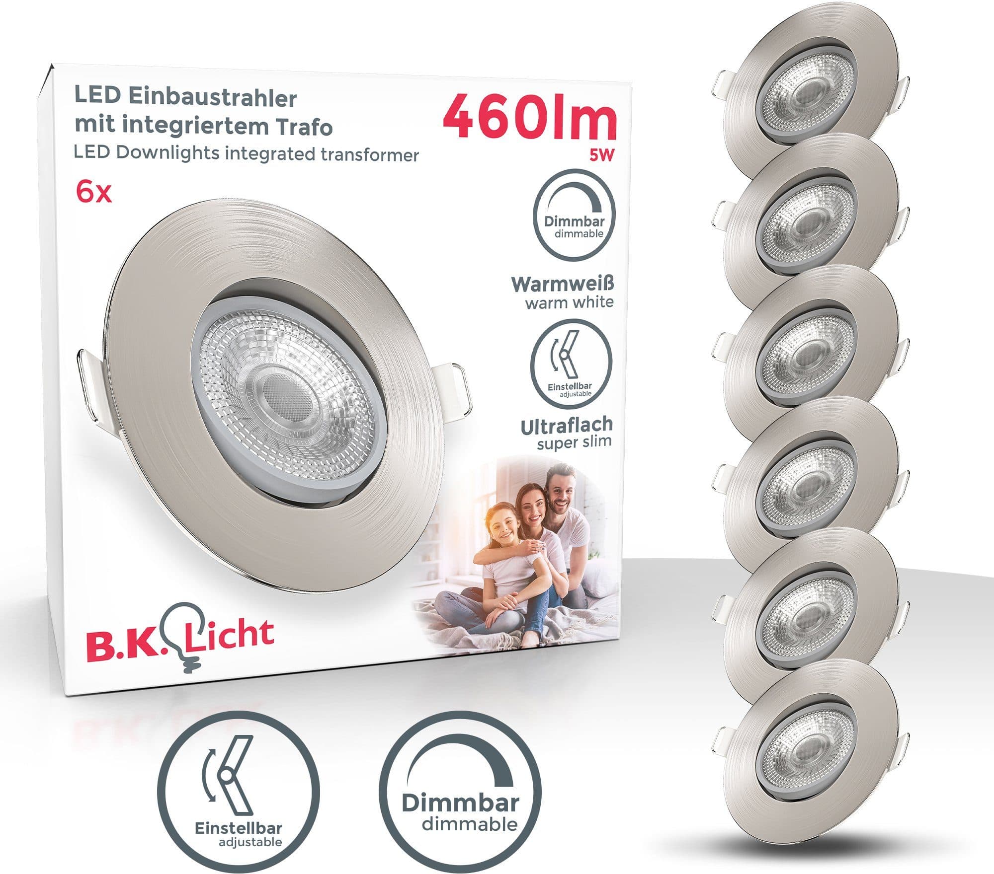 B.K.Licht LED Einbauleuchten 6er Set | Silber