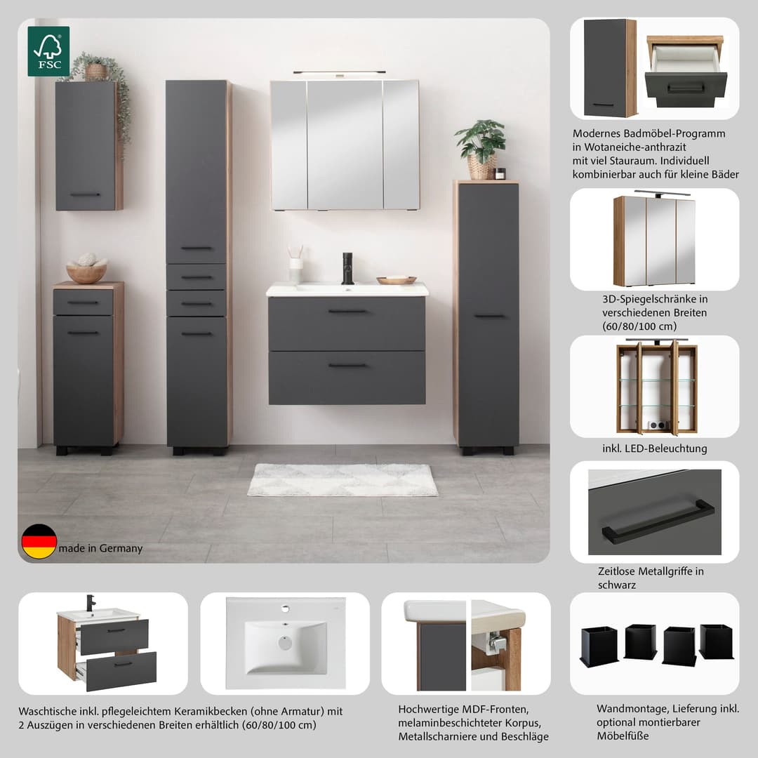 welltime Waschtisch Trento | Grau