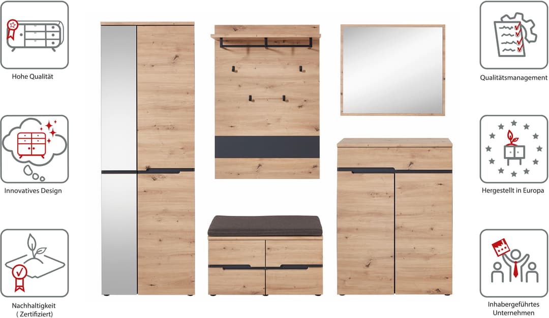 Innostyle Garderoben-Set MEMPHIS | Holztöne
