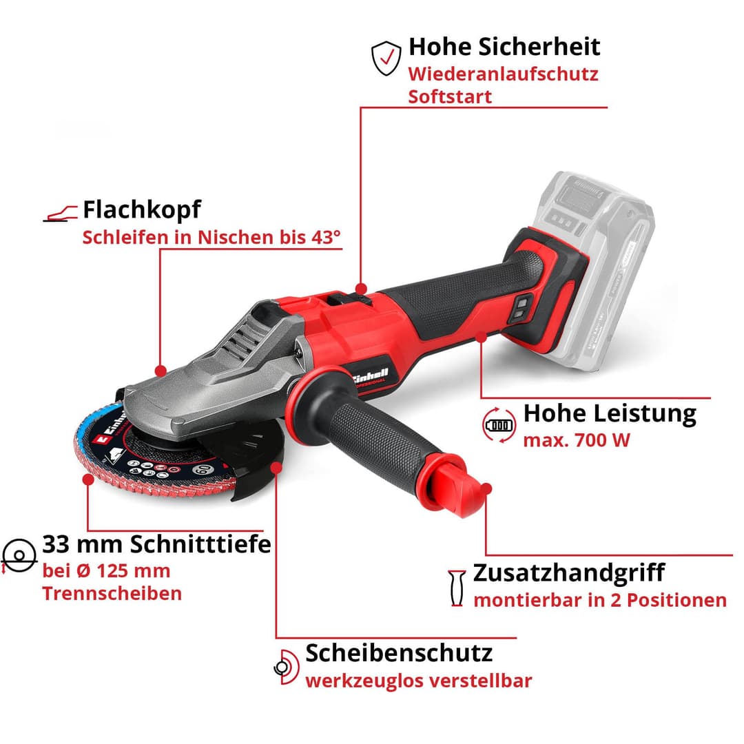Einhell Akku-Winkelschleifer TP-AG 18/125 F Li BL-Solo | Rot