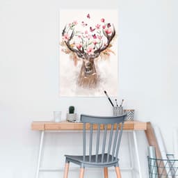 Reinders! Poster Hirsch in Blumen | Mehrfarbig
