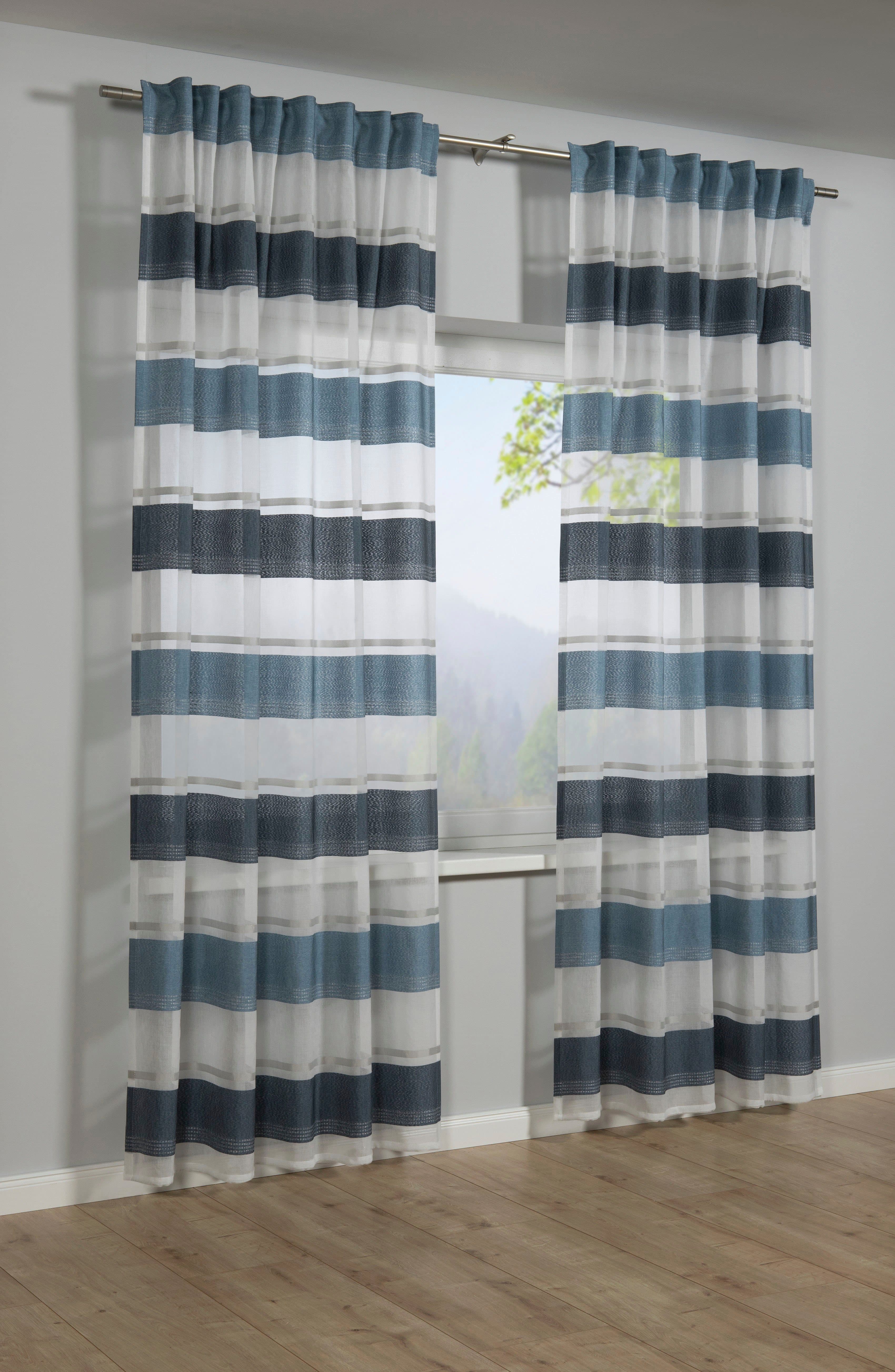 GARDINIA Gardine Schal mit Gardinenband Etamine | Blau