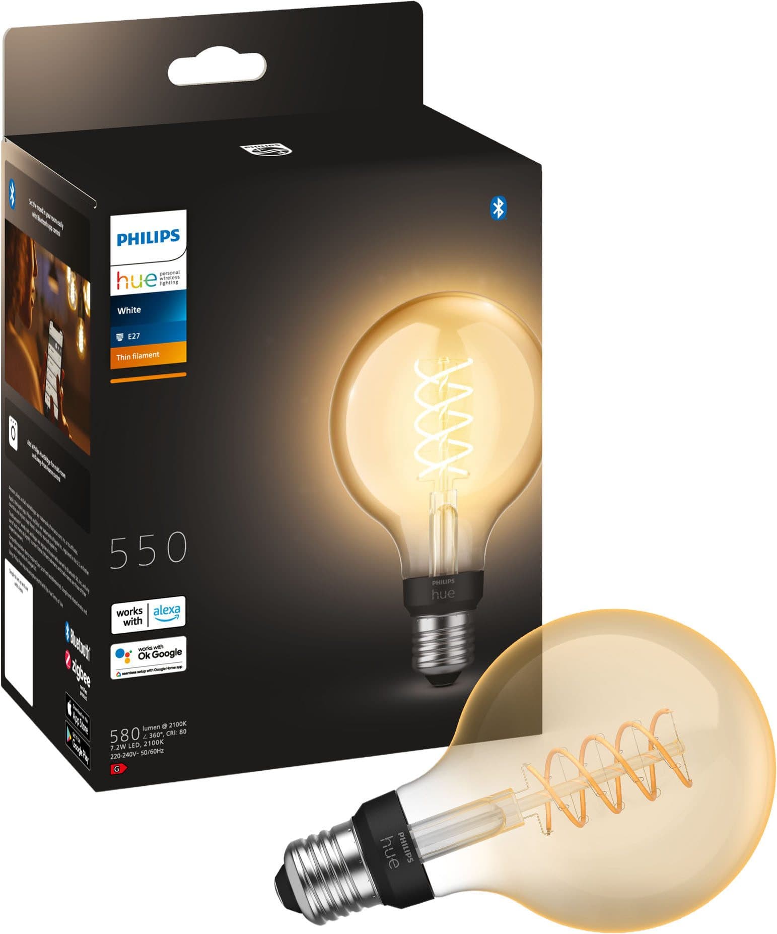 Philips Hue LED-Filament White Globe G93 | Holztöne