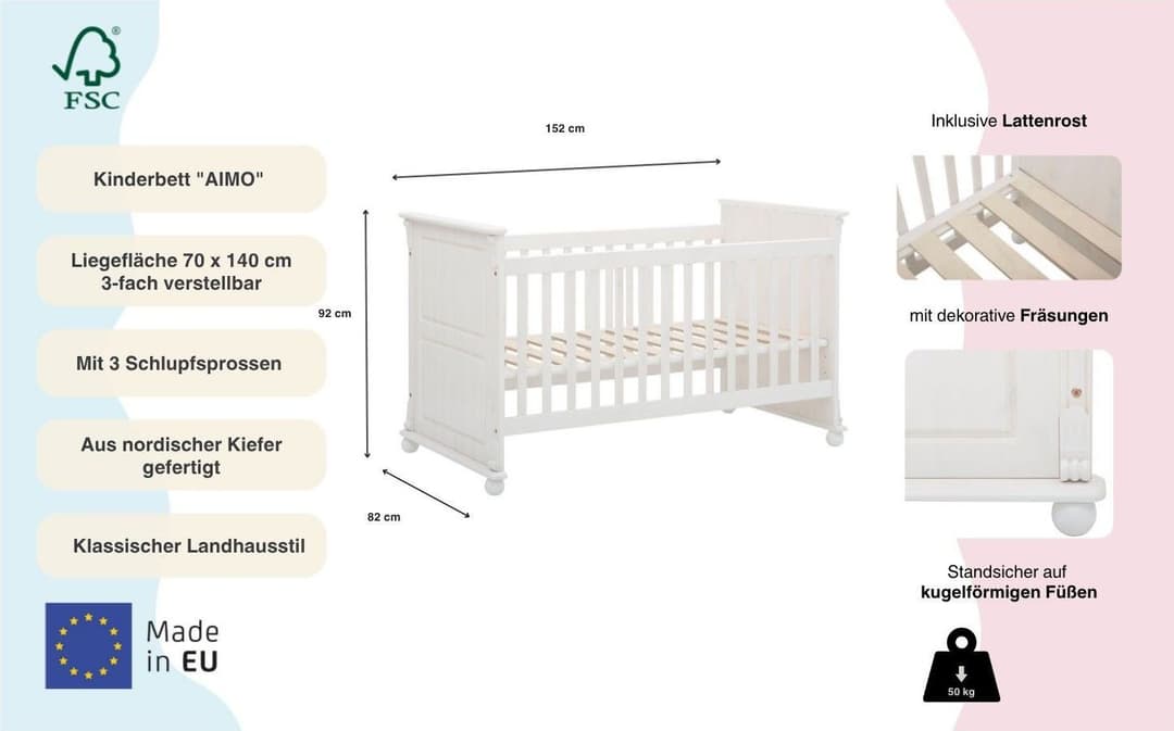 OTTO home Babybett Aimo | Weiß