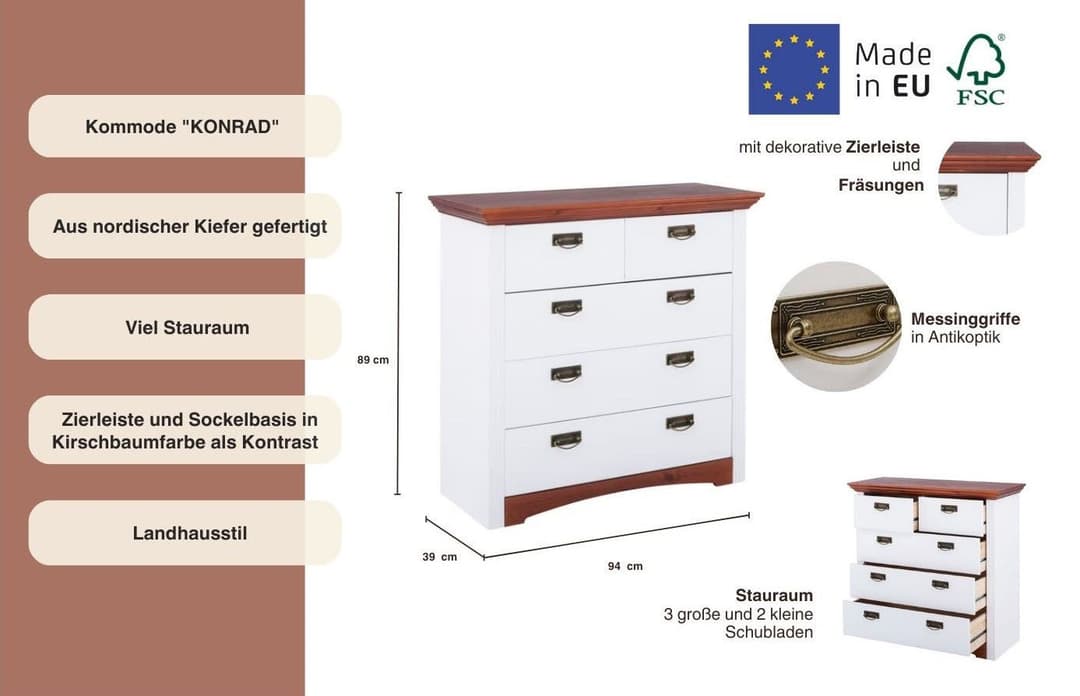 OTTO home Schubkastenkommode Konrad | Weiß