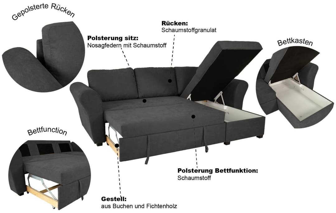 Trends by HG Ecksofa Lasse L-Form | Grau