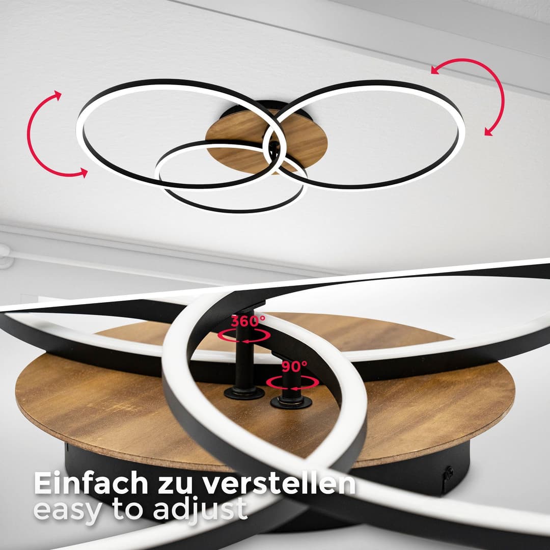 B.K.Licht LED Deckenleuchte BK_FR1528 | Holztöne