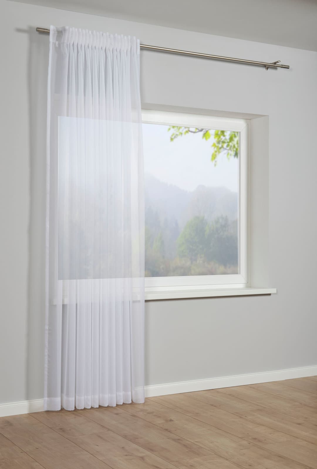 GARDINIA Gardine Schal mit Gardinenband Voile Uni | Weiß