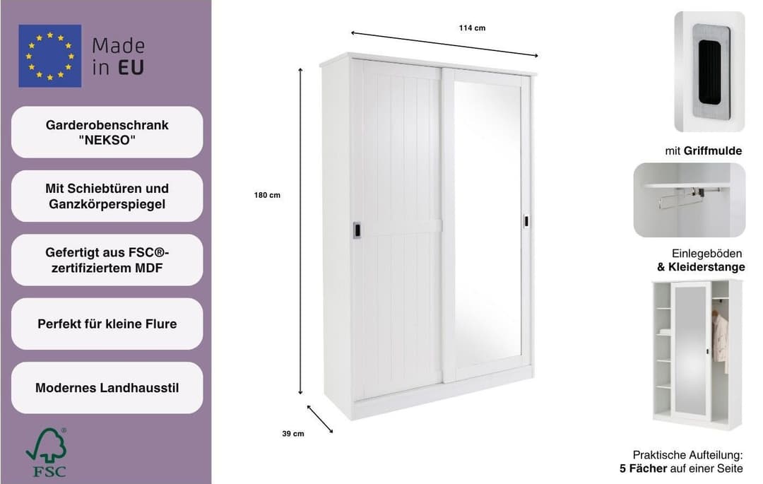 Home affaire Garderobenschrank Nekso | Weiß