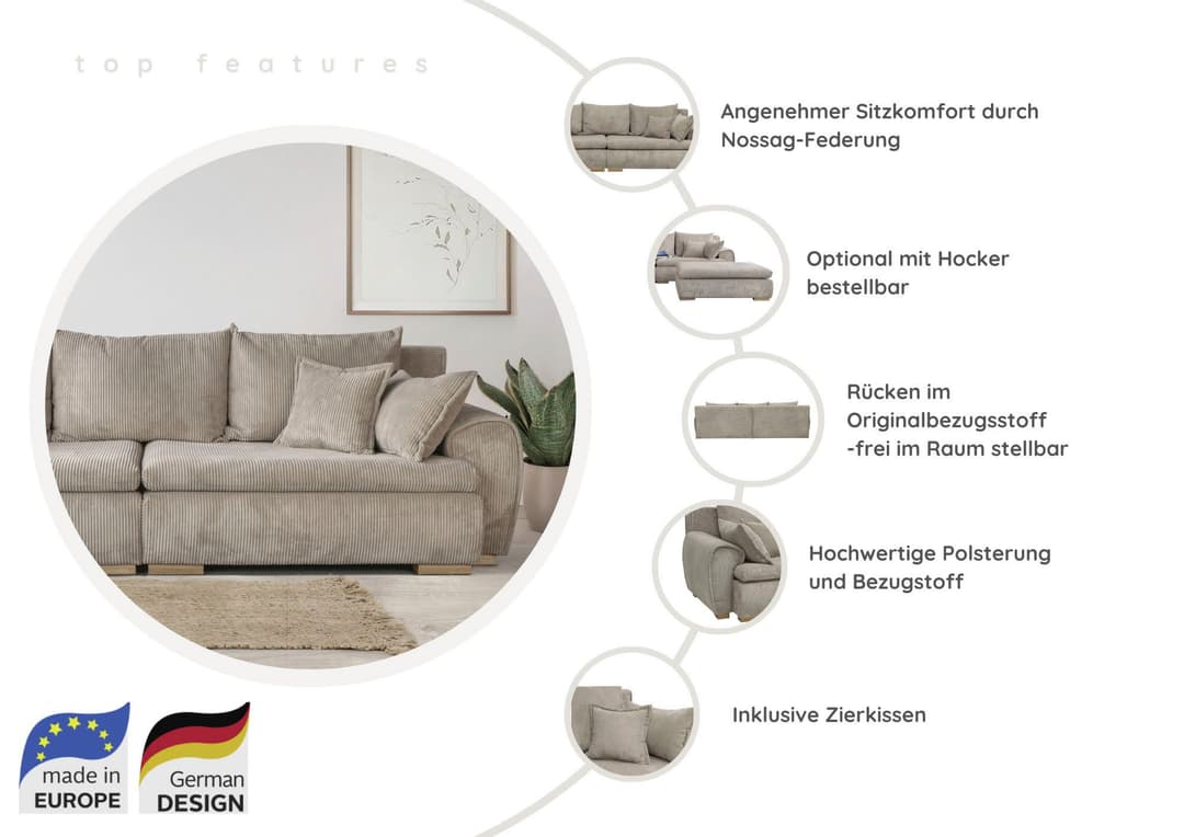 Home affaire Big-Sofa Katja | Beige