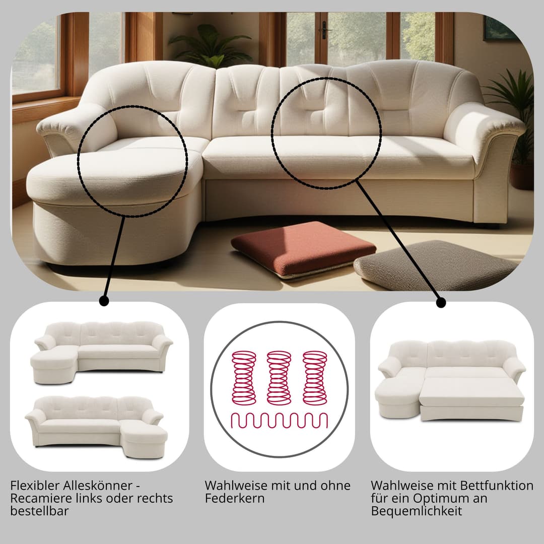 DOMO collection Ecksofa Flores Schlafsofa | Beige