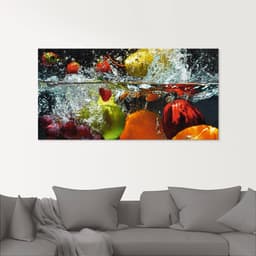Artland Glasbild Spritzendes Obst auf dem Wasser | Mehrfarbig