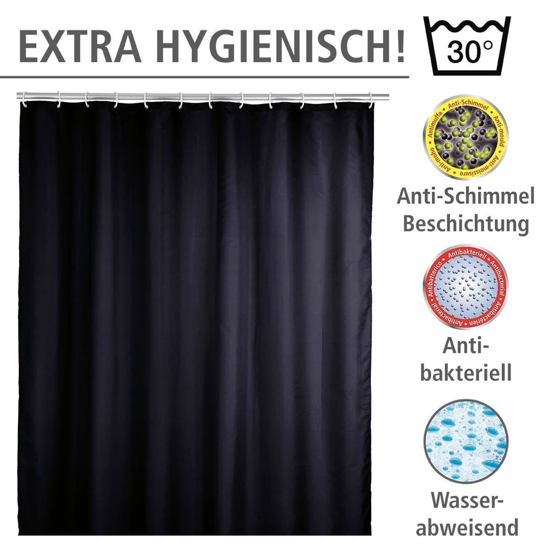 WENKO Duschvorhang Uni Black | Schwarz
