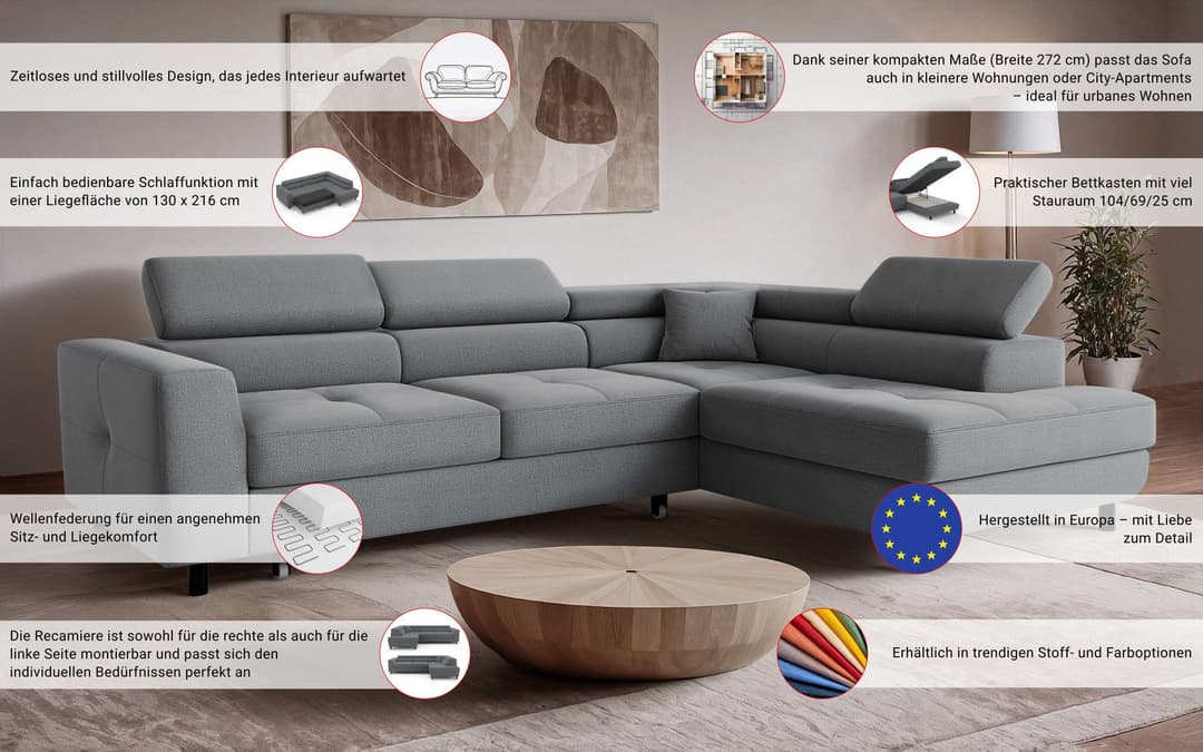 OTTO home Ecksofa AADEN Schlafsofa | Grau