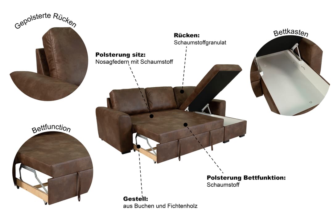 Trends by HG Ecksofa Poll L-Form | Braun