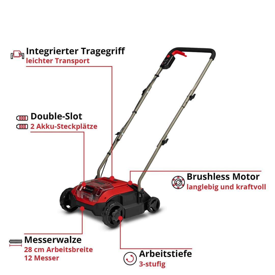 Einhell Akku-Vertikutierer / Lüfter GC-SC 18/28 DS Li-Solo | Schwarz