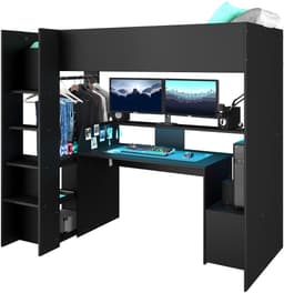 Parisot Hochbett Meddox mit LED & integriertem Gaming-Arbeitsplatz