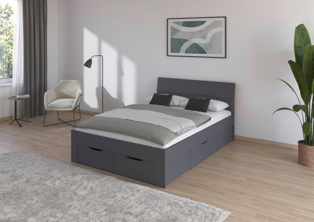 rauch Bett Einzelbett Doppelbett Stauraum FLEXX | Grau